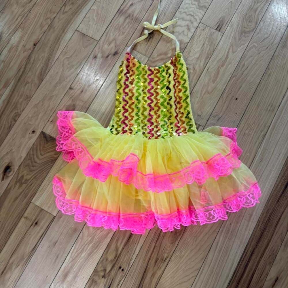 Leo's Dancewear Sequin Tutu Dress Yellow Pink Child Medium